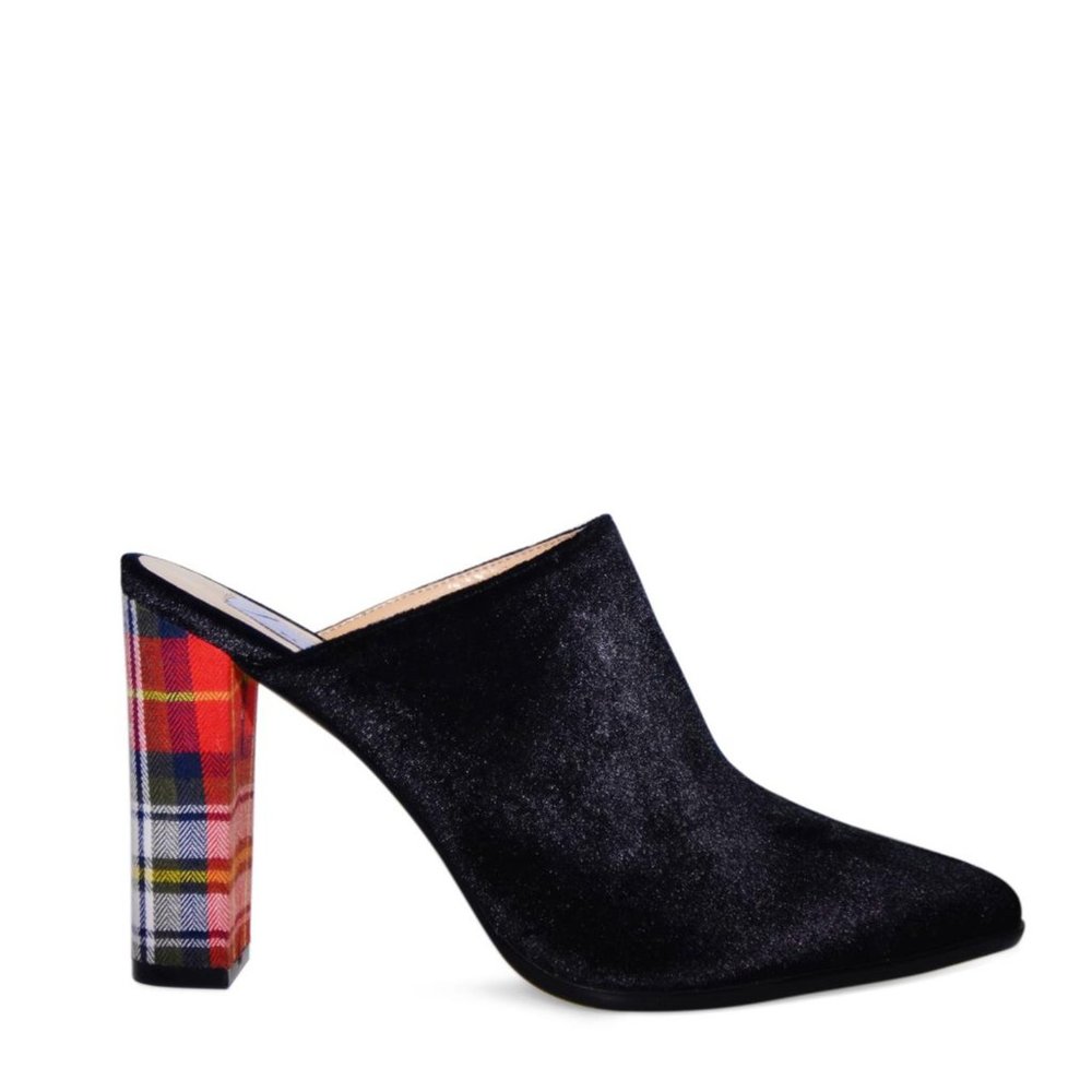 Blair Large Size Women Shoes Black Plaid Heel Mule
